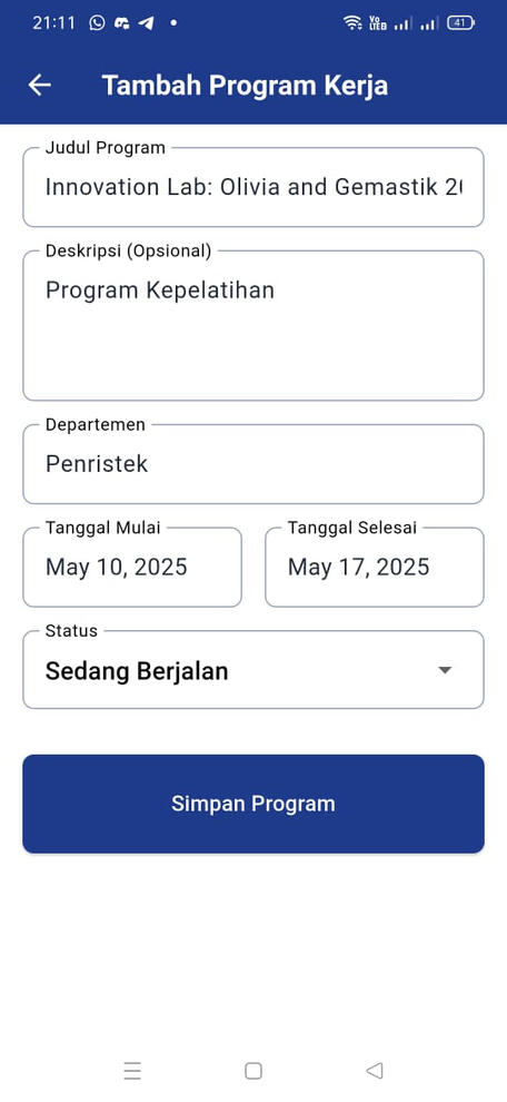 Halaman Tambah Proker
