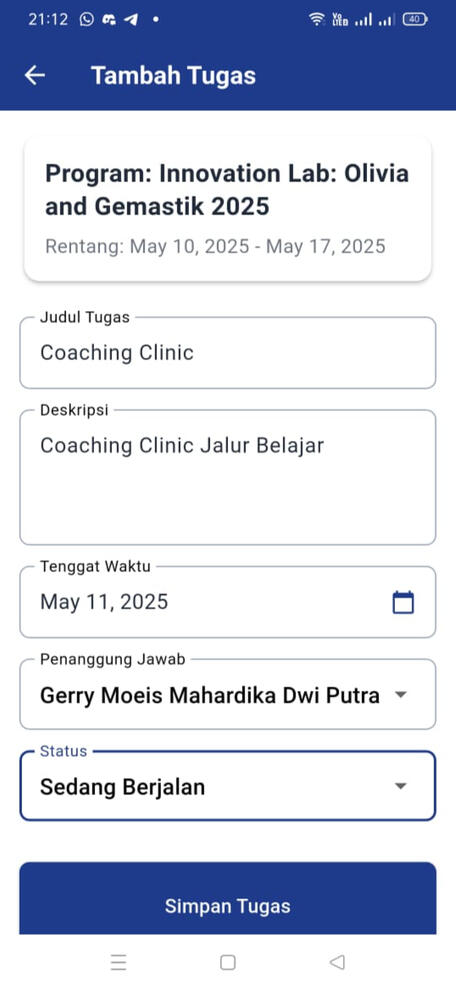 Halaman Tambah Tugas Proker